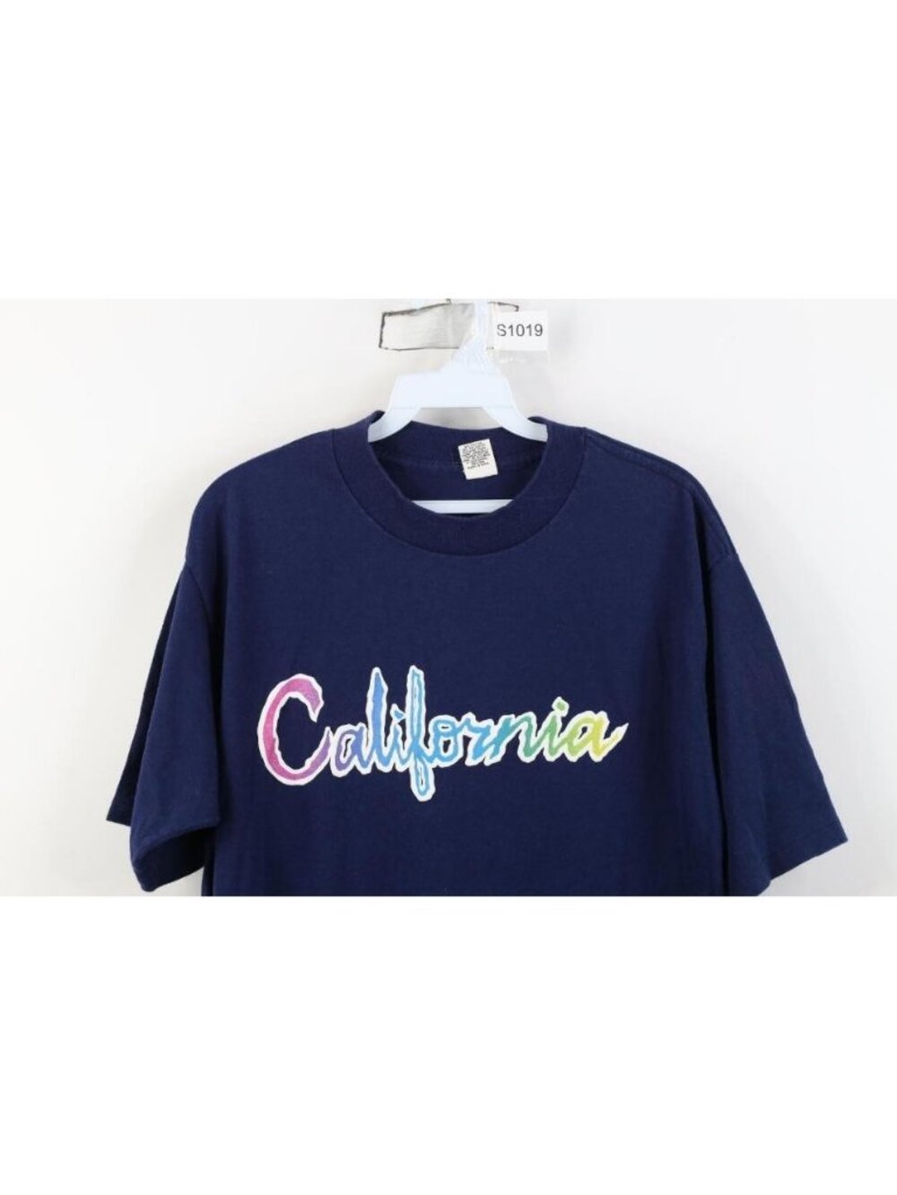 Vintage 70s 80s Mens XL Faded Spell Out Script California T-Shirt Navy Blue USA - Picture 2 of 14